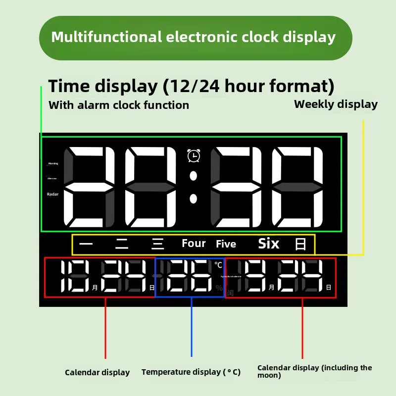 Simple Wind Decorative Painting LED Electronic Clock Living Room Small Fresh New Mural Clock with Calendar Background Light Oasis Select