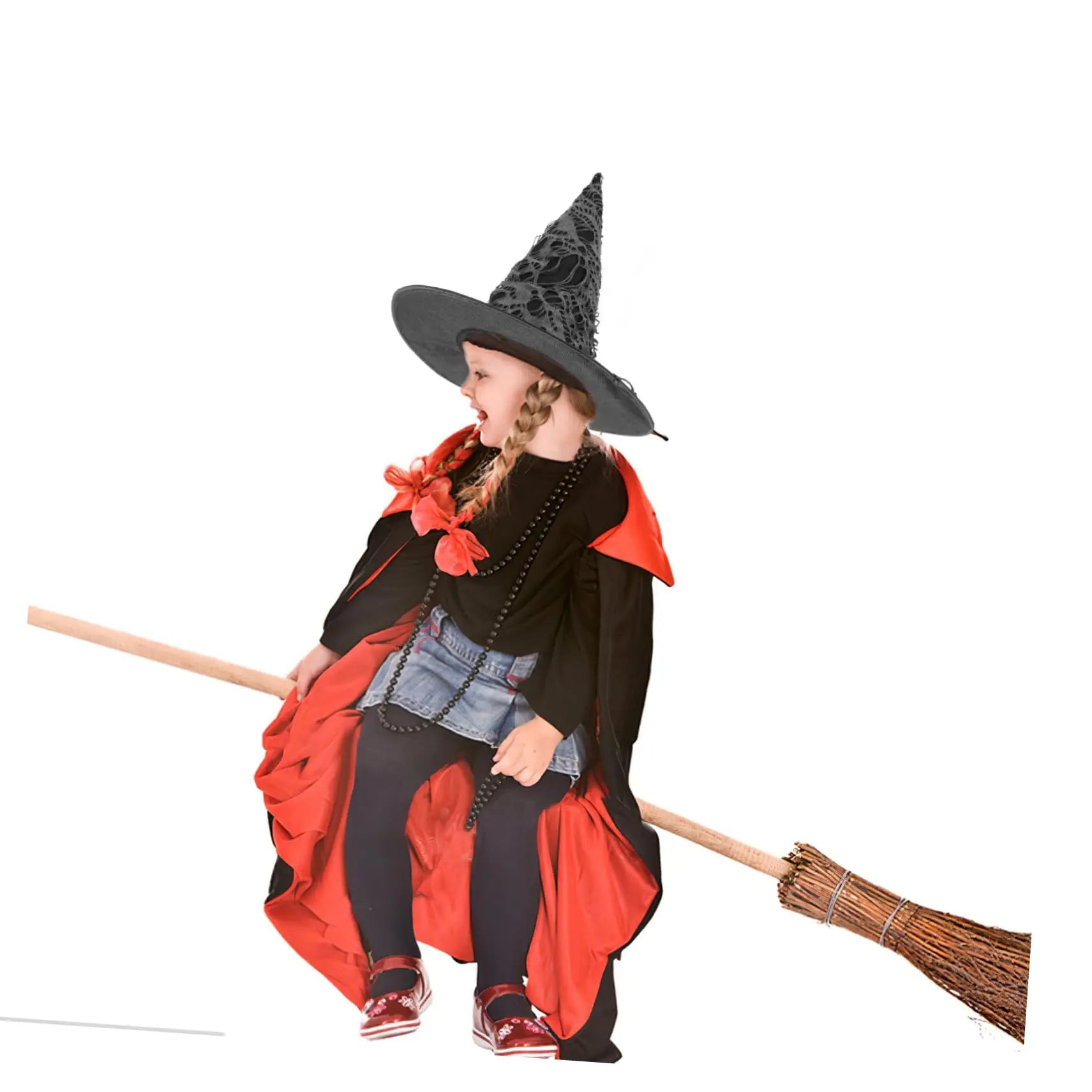 Halloween Witch Hat – Tulle Pumpkin Print Curved Brim Costume