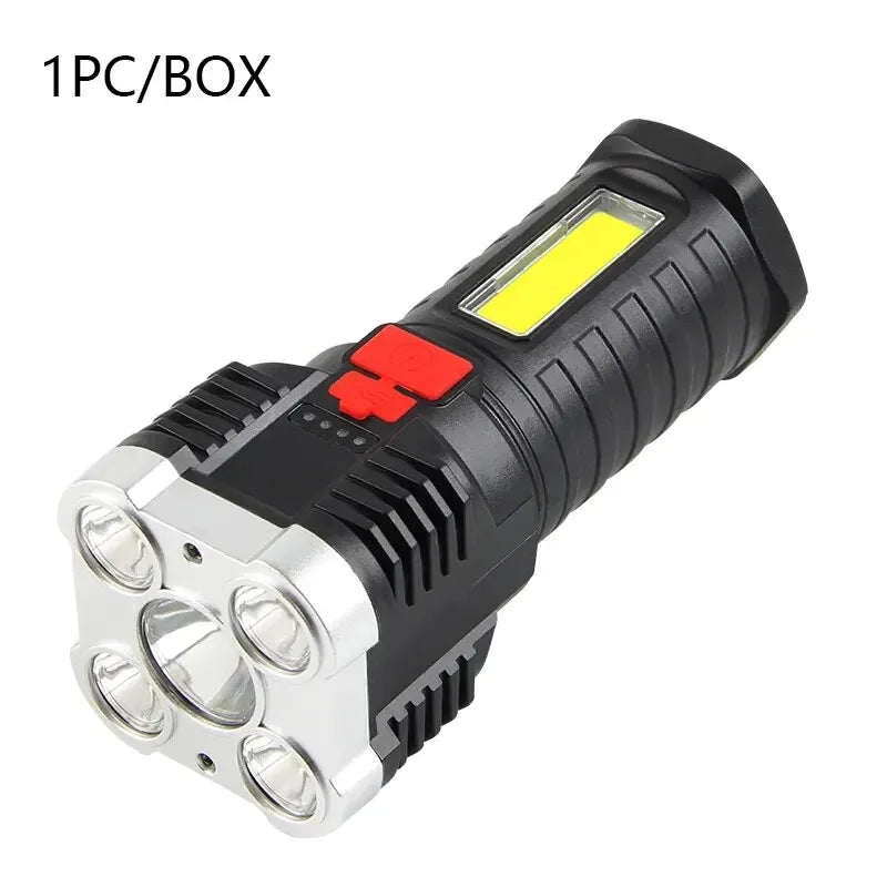 5LED High Power Led Flashlights Rechargeable Camping Spotlight with Side Light 3 Lighting Modes for Camping Adventure Outdoor Oasis Select HY912 black