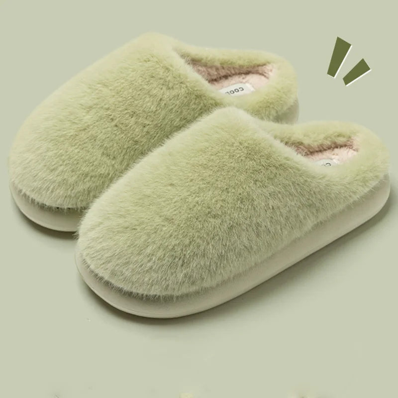 Winter Women's Faux Fur Warm Slippers-Plush Toe-Cover Slip-Resistant Cotton House Shoes,Soft Cozy Indoor Slides with Thick Sole Oasis Select 36-37 green