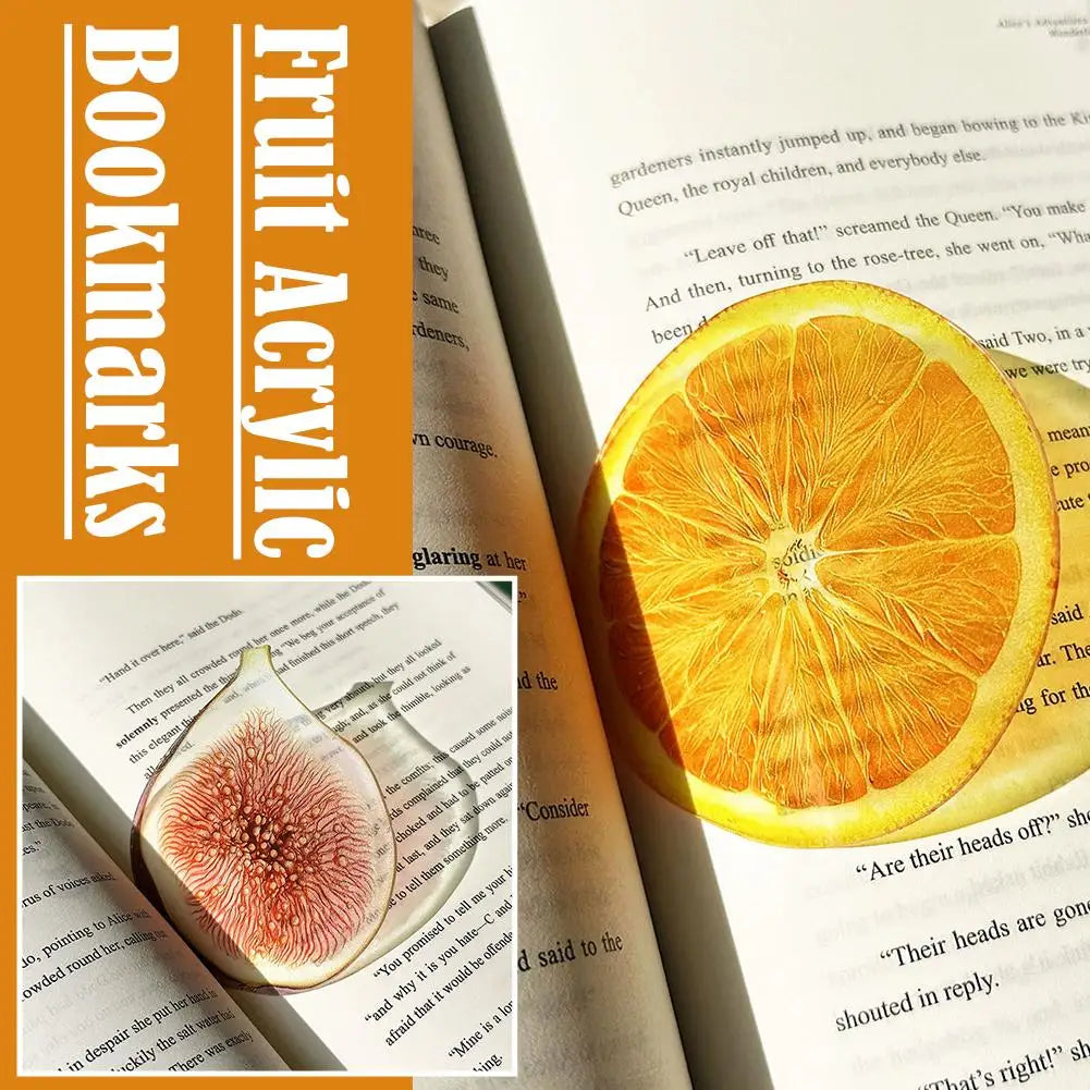 3D Effect Acrylic Fruit Bookmark Cute Translucent Watermelon Orange Page Clips Creative Reading Stationery Gift For Kids Friends Oasis Select
