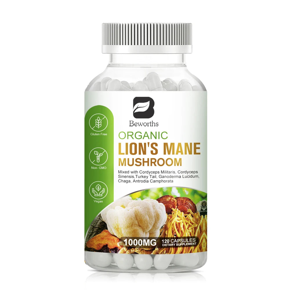 BEWORTHS Lion's Mane Mushroom Capsule Cordyceps Sinensis Strengthens Memory & Cognition Brain,Immune Health Support Oasis Select 120pcs 2bottles United States