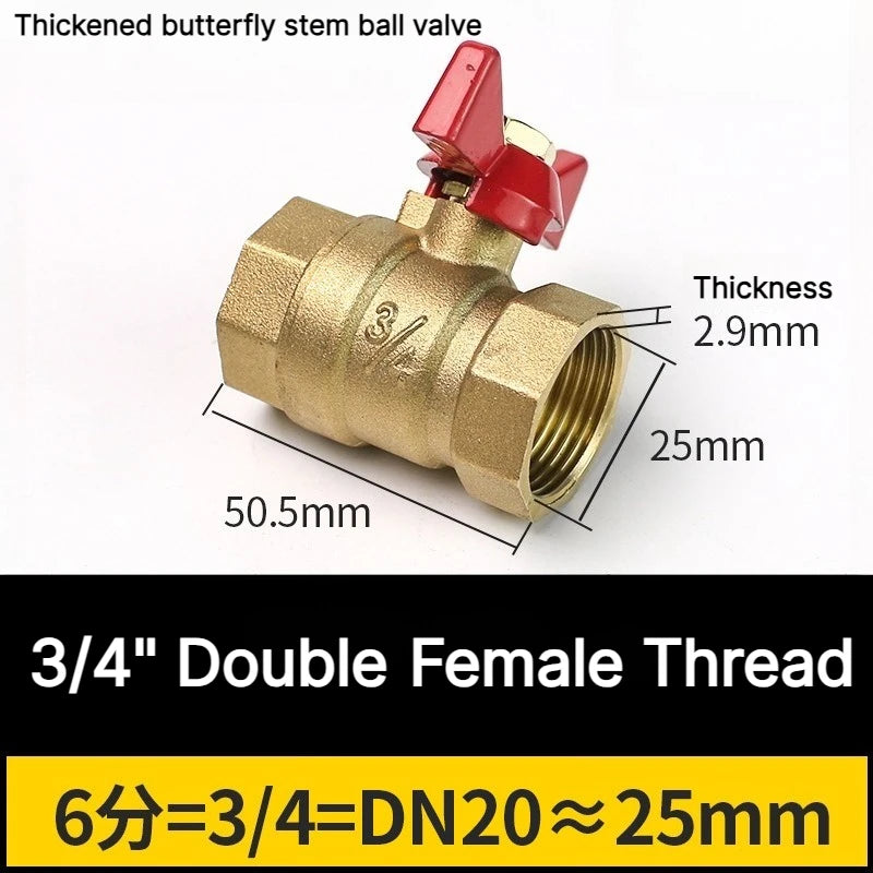 1/4" 3/8" 1/2" 3/4" Female To Female Thread Two Way Brass with Butterfly Handle Shut Off Ball Valve for Fuel Gas Water Oil Air Oasis Select 3l4 Double Female