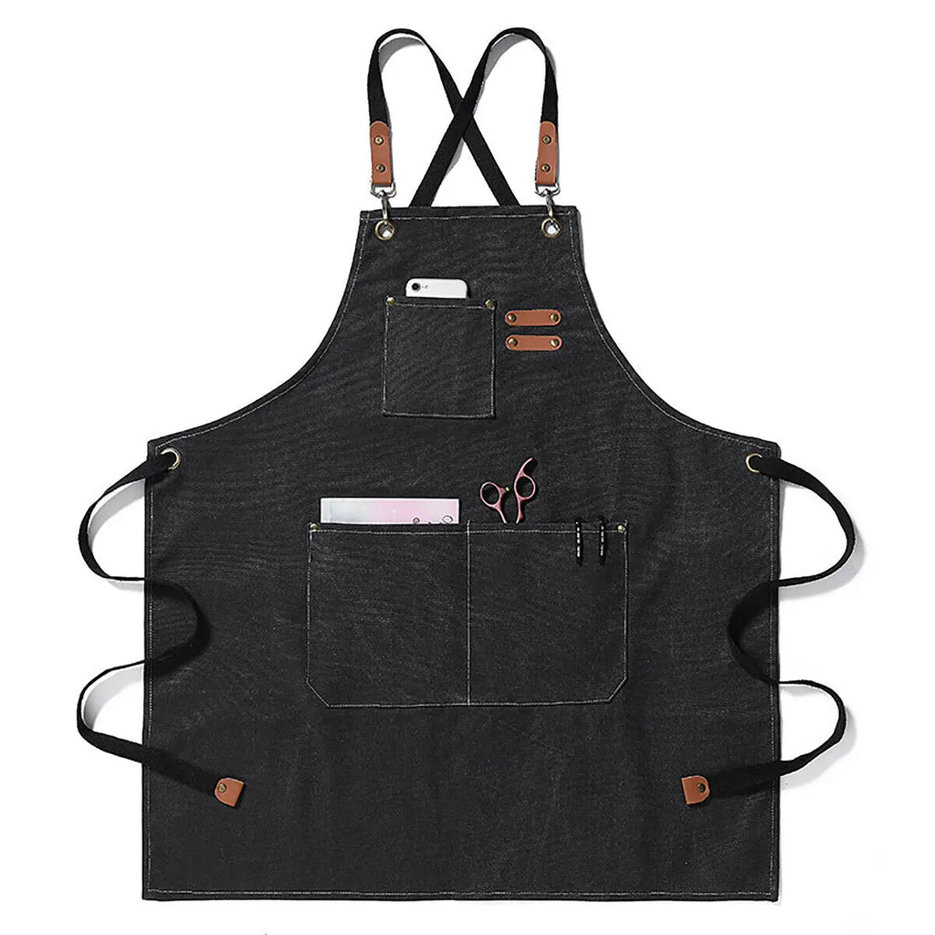 Kitchen Thicken Canvas Apron For Woman Men Waterproof Stain-Resistant With Pockets Cooking Apron Woodworking Painting Work Apron Oasis Select Black