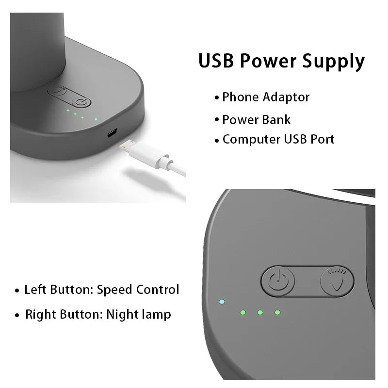 URGGU Mini USB Rechargeable Desk Fan with LED Light – 3-Speed