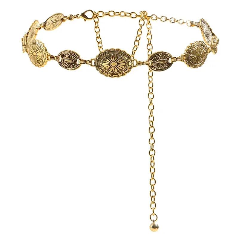 Retro style women's metal waist chain accessories Decorative circle carved chain belt high style accessories Oasis Select 108cm 1