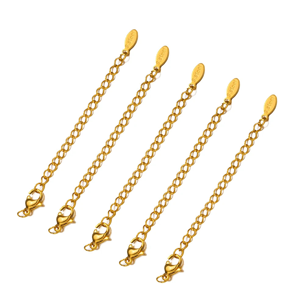 10pcs PVD Stainless Steel Curb Chain Extender End Chains with Lobster Clasps and Heart Moon Tag Charm for Jewelry Making Supply Oasis Select Gold 3