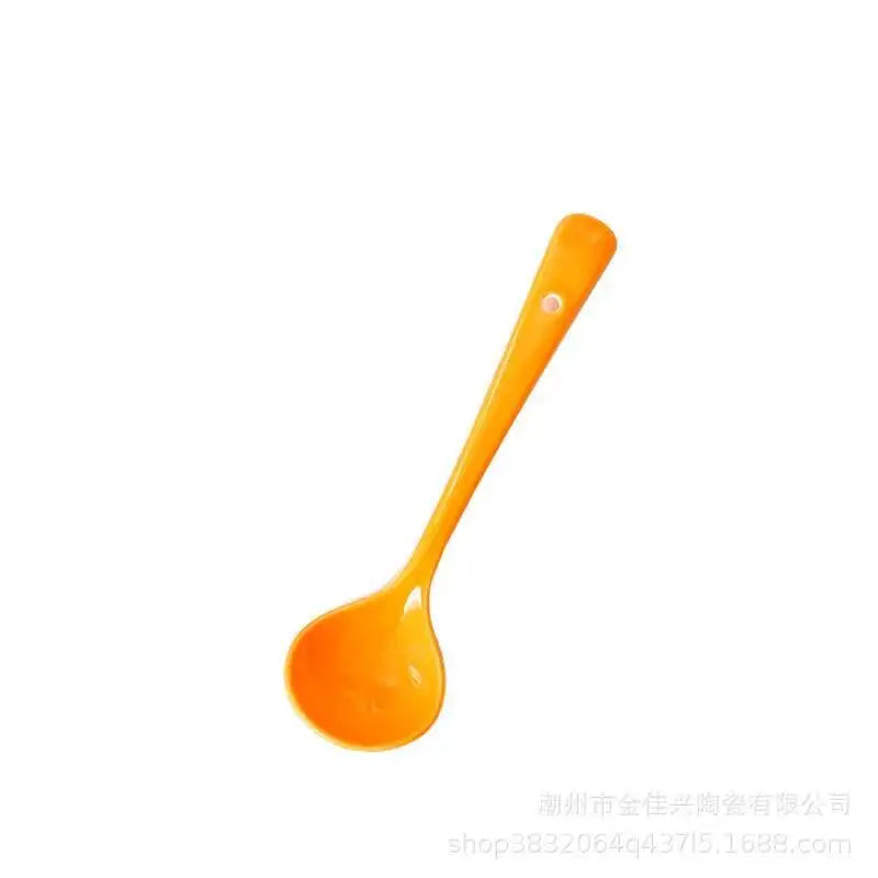 Ceramic Western Creative Spoon Dessert Coffee Stirring Spoon Children's Eating Small Round Spoon Household Kitchen Tablewear Oasis Select Solid Color-orange