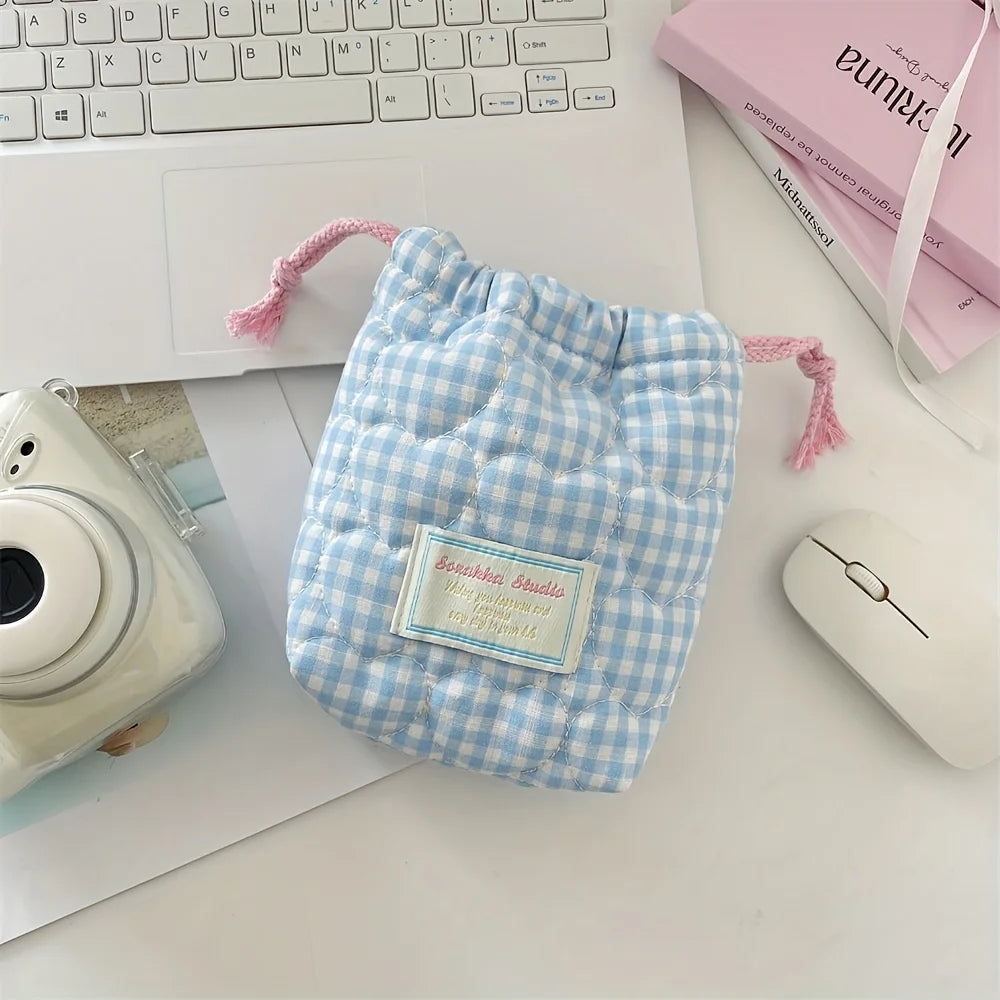 Cute Drawstring Makeup Bag, Camera CCD Polaroid Storage Bag, Travel Portable Toiletry Bag, Handbag Oasis Select Blue