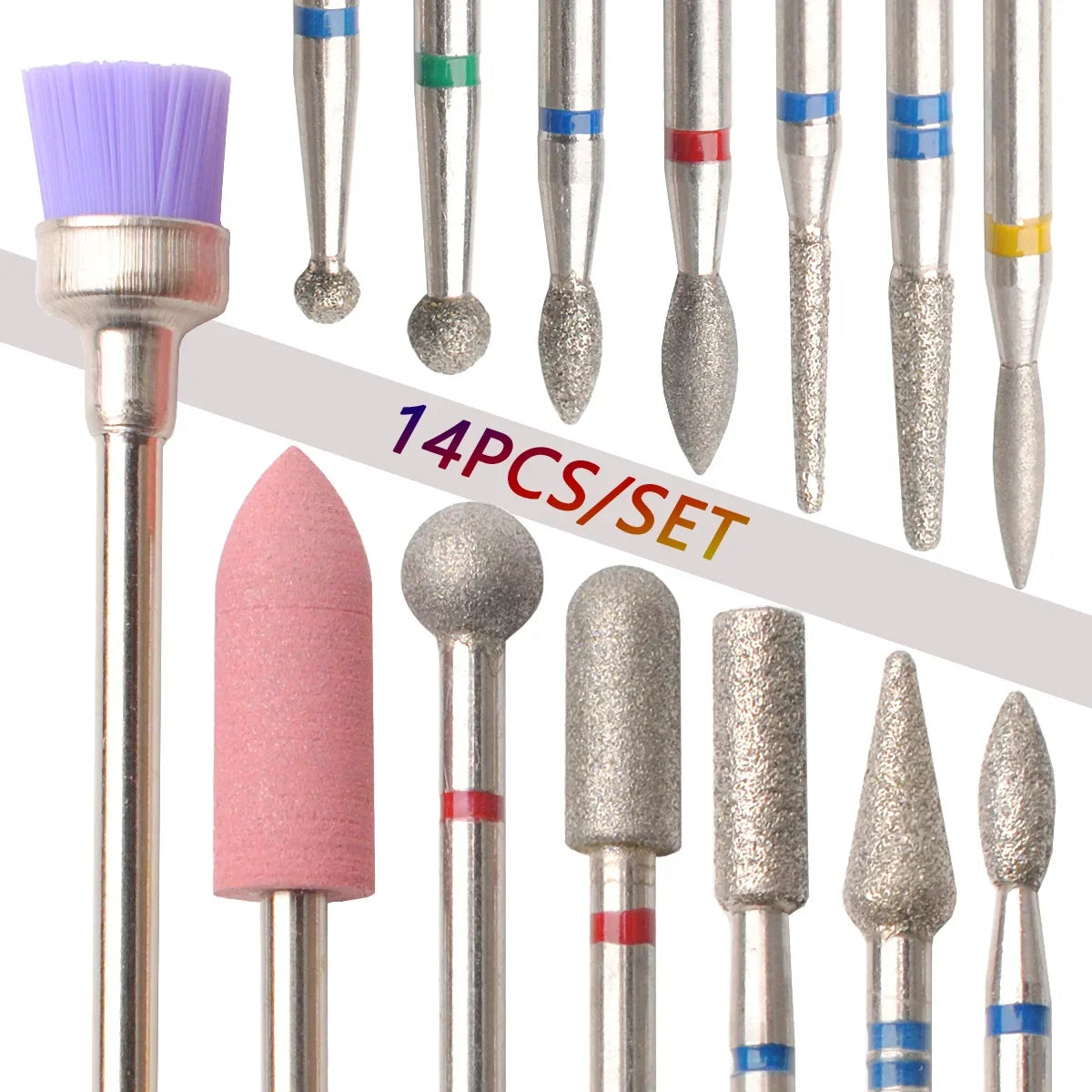 14pcs/set Nail Drill Machine Bit Nail Gel Removal Polishing Tools Pedicure Manicure Rotary Grinding Buffer Polisher Oasis Select