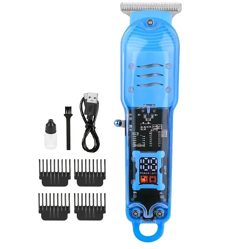 Transparent Body Electric Hair Clipper Professional Trimmer USB Rechargeable Hair Cutting Machine For Men Holiday Gift For Him Oasis Select Blue
