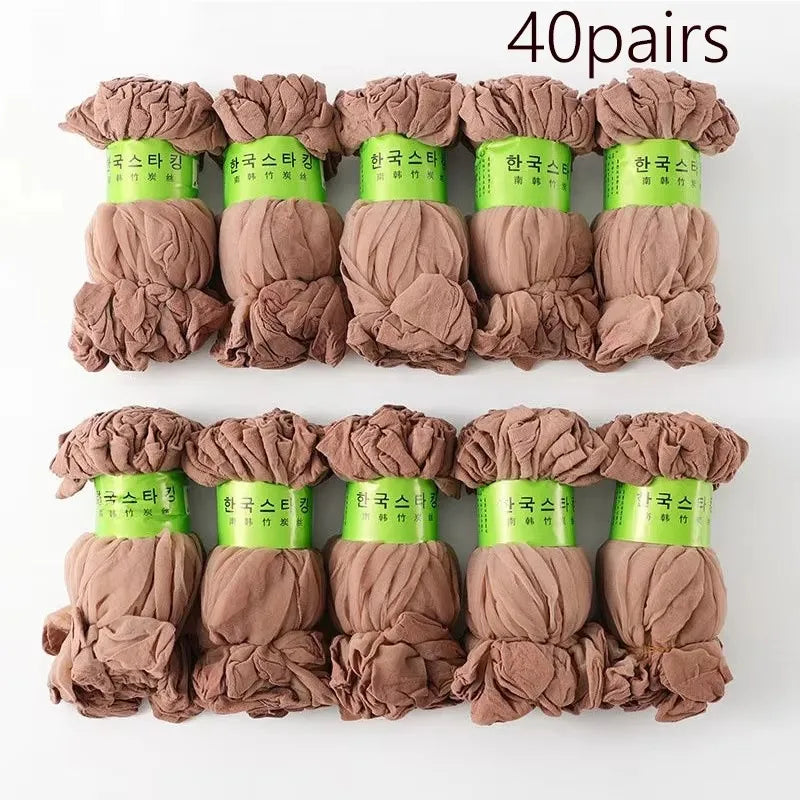 10/20/30/50Pairs Transparent Summer Socks Ultrathin Women Nylon Ladies Female Short Ankle Meias Elastic Crystal Spring Silk Sox Oasis Select 40pairs Coffee One Size