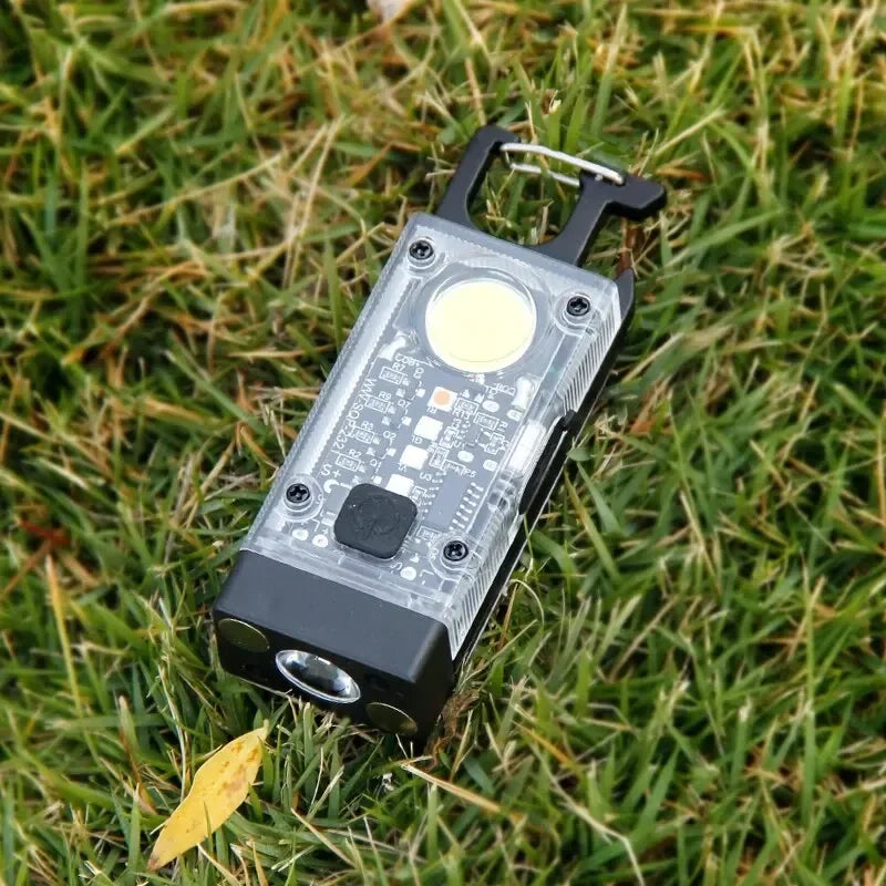 COB Keychain Work Light with Dual Light Source Rechargeable Solar Powered 9Mode Magnet Base for Camping Fishing Repair Walk Oasis Select S0305 Black