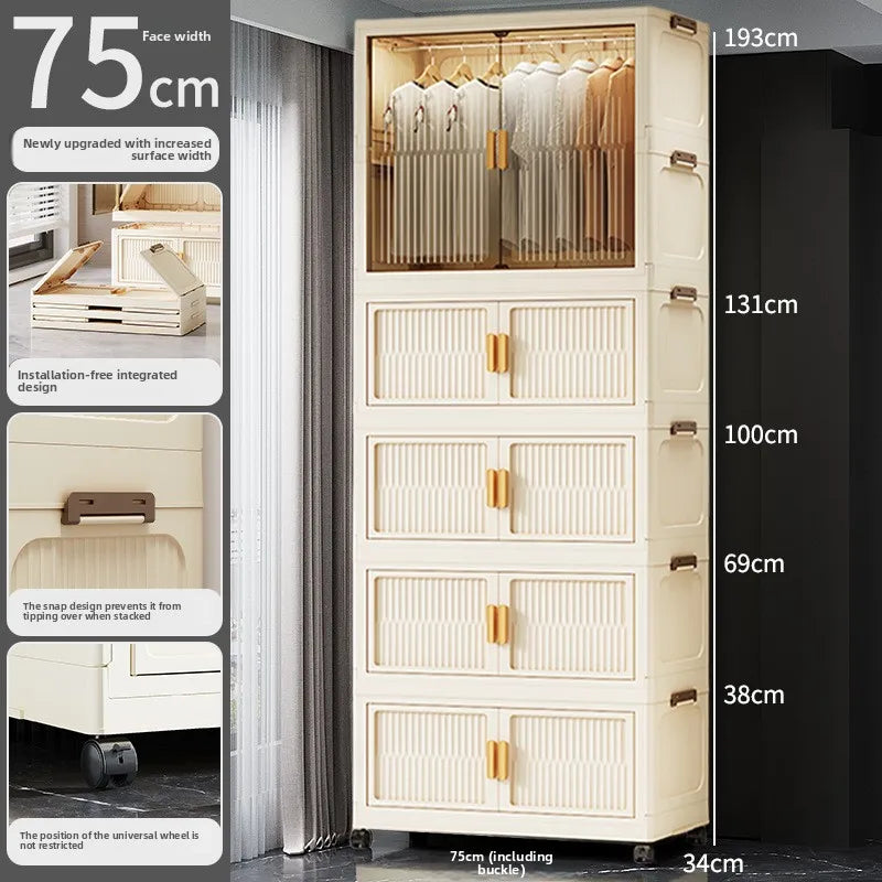 55-85 Children's simple wardrobe, clothes storage cabinet, multi-layer installation-free household snack locker, foldable Oasis Select 75CM E