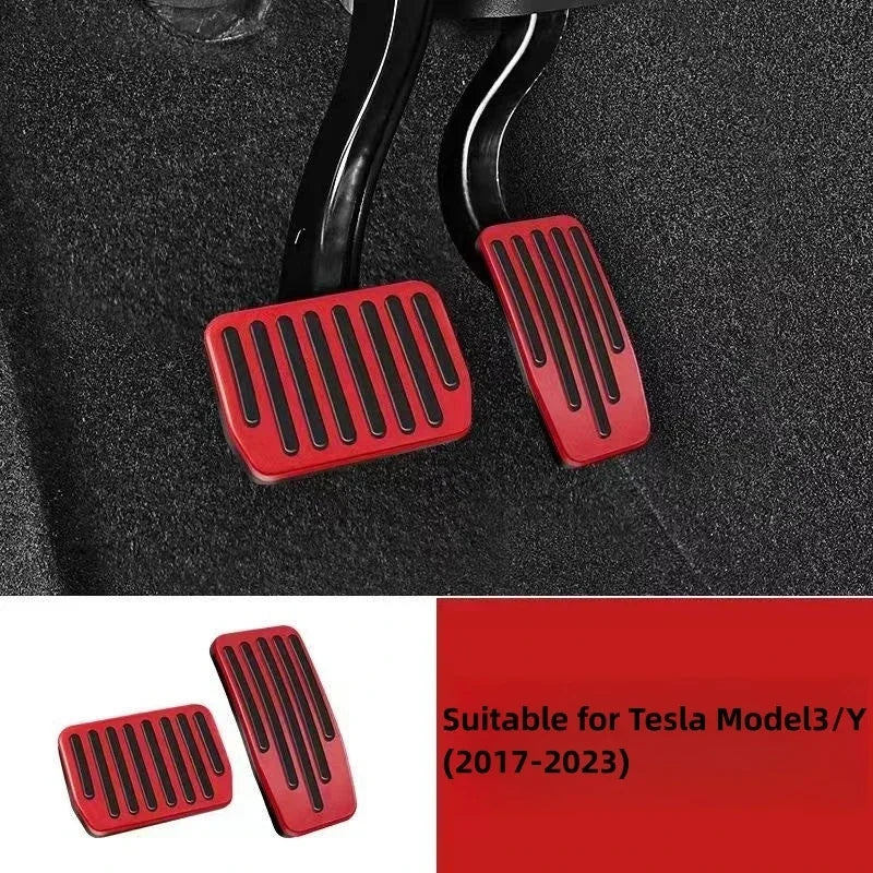 Futhope Car Foot Pedal Pads Covers For Tesla Model 3 Y Highland 2021-2024 Litchi grain anti Slip Accelerator Brake Rest Pedal Oasis Select red
