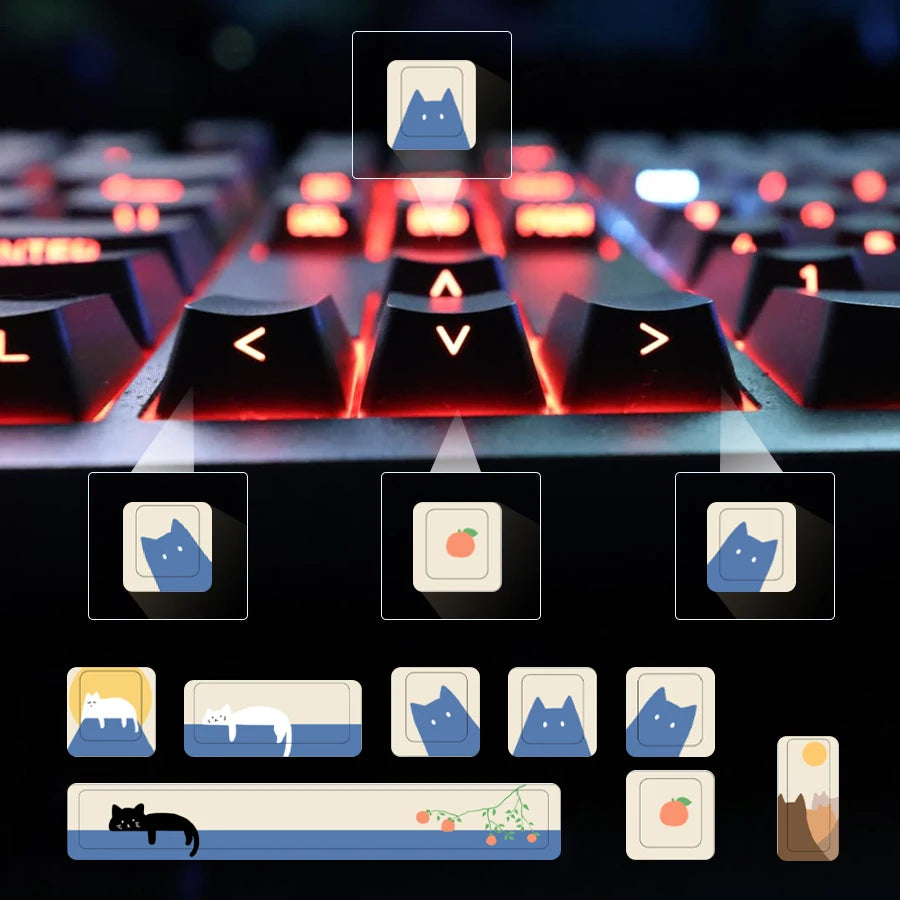 Eight-Piece Set Cute Cartoon Theme Personalized KeyCap Five Sides Thermal Sublimation Cherry High Mechanical Supplement Keycap Oasis Select