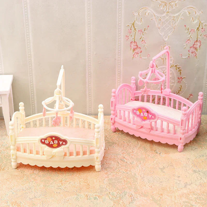 1/12 Dollhouse Simulation Mini Crib Baby Bed Model Dollhouse Bedroom Furniture Decoration Dolls House Accessories Oasis Select