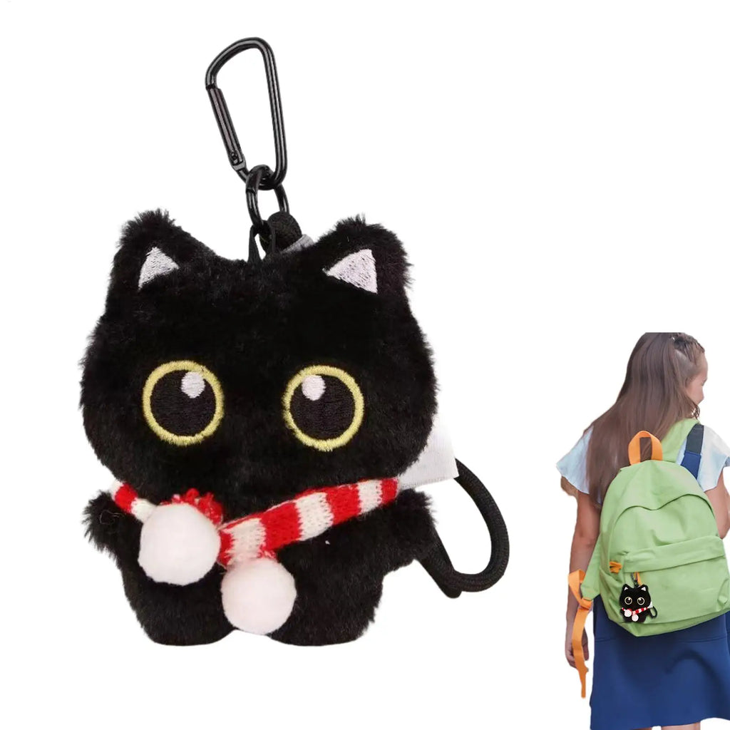 Cat Keyring Pendant Black Cat Plush Keychain Cute Bag Accessory for Kids Adults Backpack Handbag Travel Commuting Birthday Oasis Select