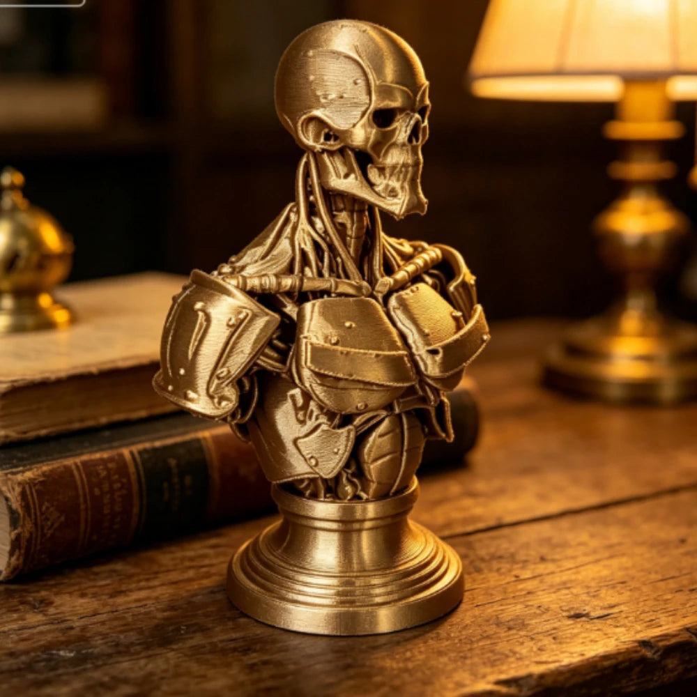 Cyberpunk Armored Skeleton Bust Figurines 3D Printed Skull Torso Statues Sci-Fi Tabletop Ornament Decor for Gaming Desktop Gifts Oasis Select