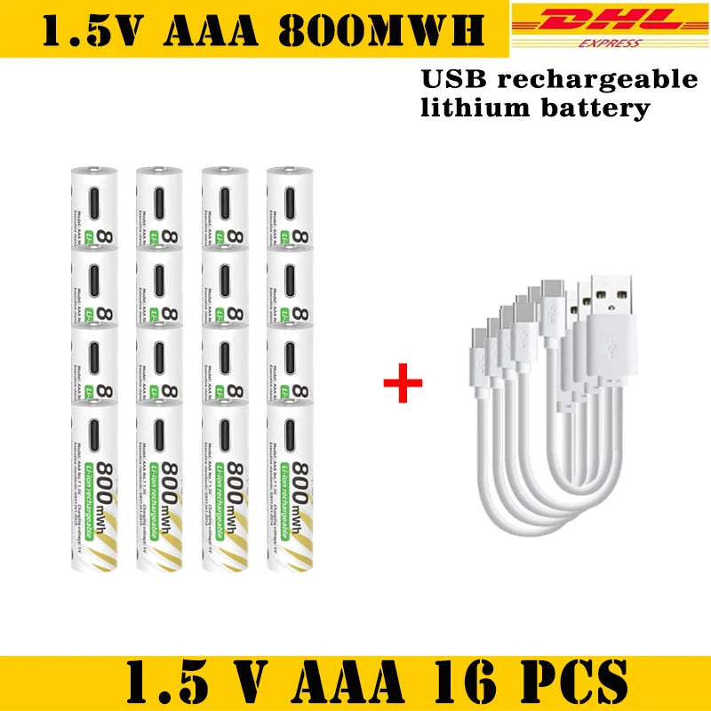 New Li-ion AAA and AA Rechargeable Batteries USB Lithium-ion 3400mWh 1.5V AA Rechargeable Batteries+800mWh 1.5V AAA Battery Oasis Select 1.5V AAA 16pcs-Cable