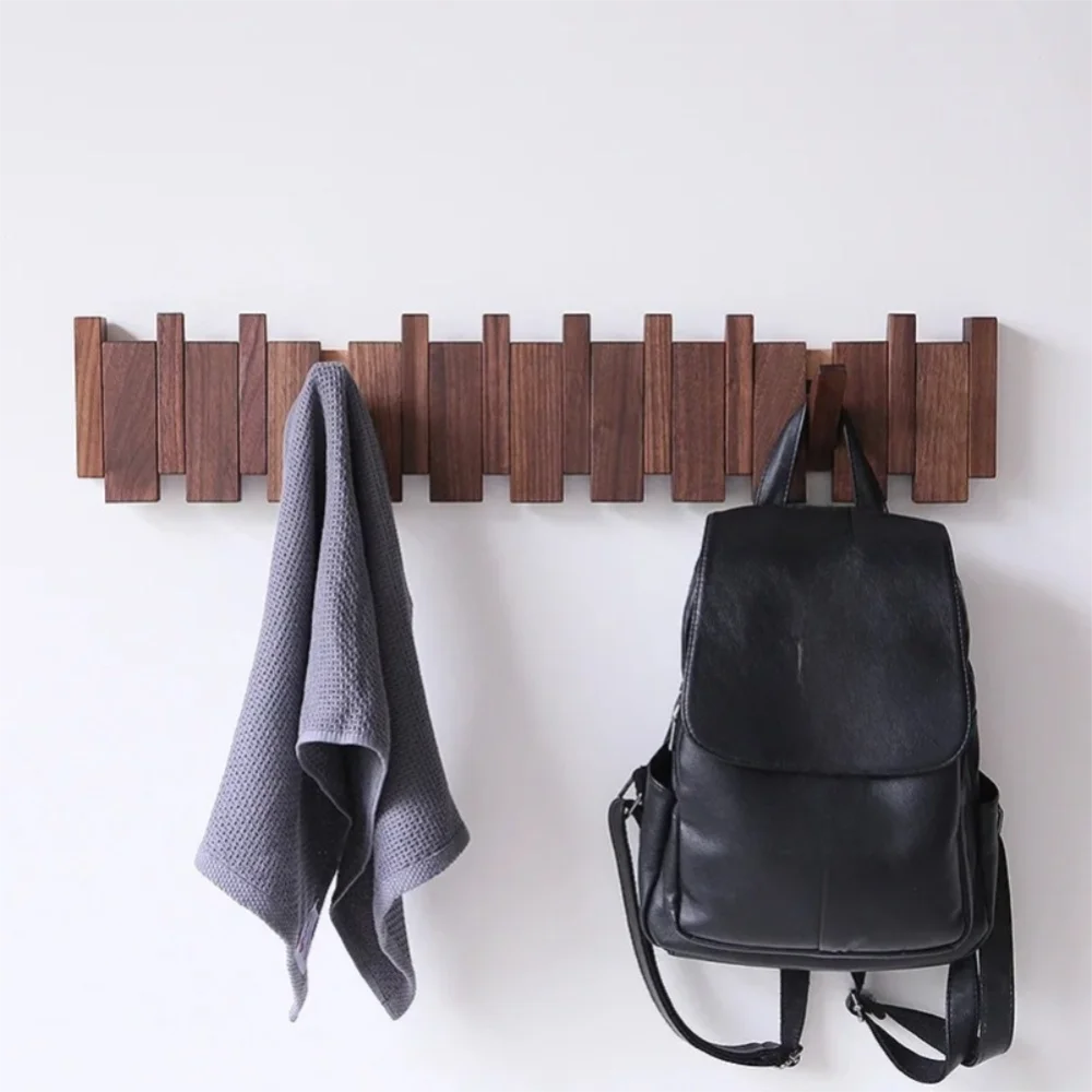 New Wall Mounted Wood Coat Racks with 8 Hooks Piano Key Shaped Entry Door Porch Hanging Hook Art Hats Organizer Keys Oasis Select