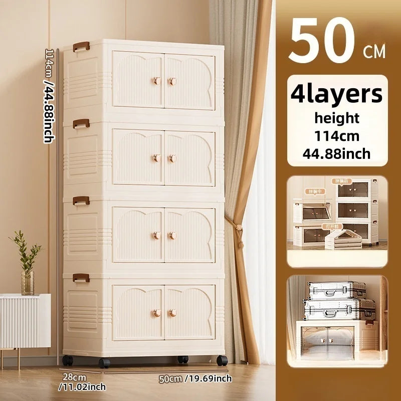 3/4/5layers Foldable Large Capacity Storage Cabinet ,Wardrobe Organizer,Multifunctional Space-Saving Utility Cabinet Oasis Select Four-tiered cream