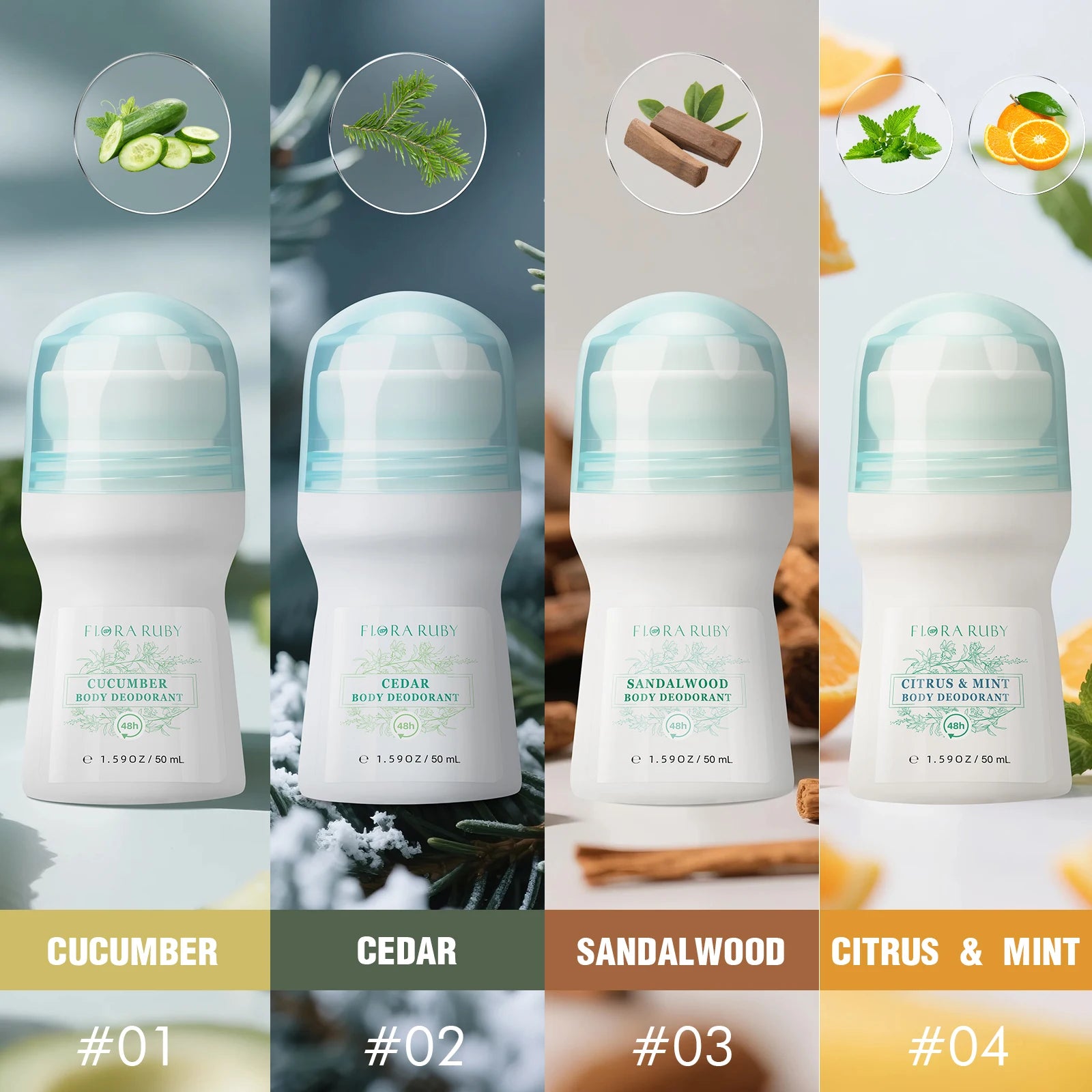 Flora Ruby Light Green Series Deodorant Roll On Women's And Men All-purpose Deodorant Roll Aluminum Free Easy To Carry Oasis Select
