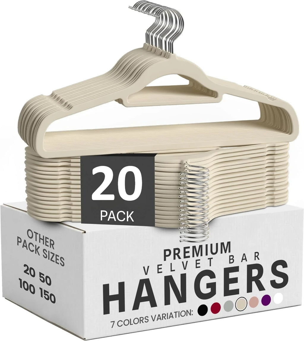 50pcs Velvet Hangers Non-Slip Slim, with Tie Bar&360° Swivel Hook,Heavy Duty Space Saving Coat Clothes Hangers Clothes Organizer Oasis Select 20pcs Ivory