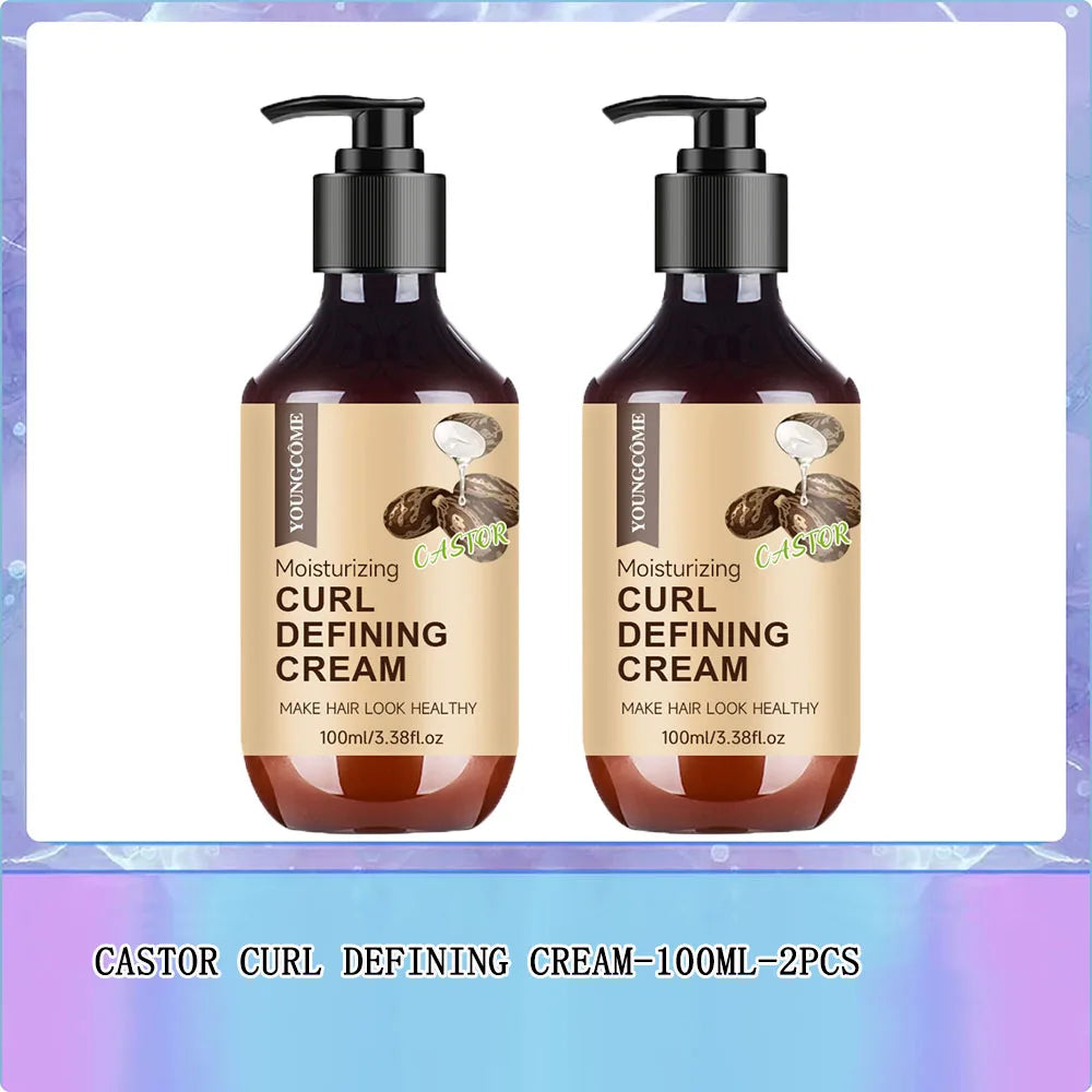 Castor Oil Curl Activator Cream - Defined Coily/Wavy Hair, Humidity Resistance, Non-Greasy Formula, Safe for Color-Treated Hair Oasis Select 100ML-2PCS