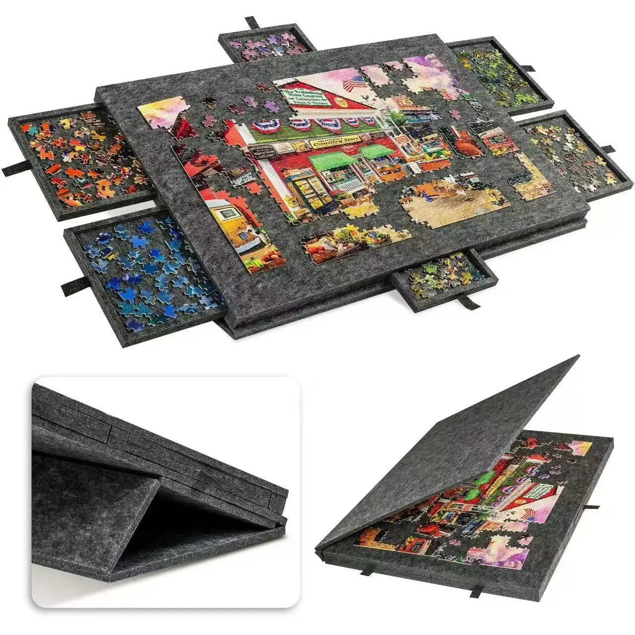 1000pcs Puzzle Board W/6 Sliding Drawers - Portable Non-Slip Organizer, Durable Storage for Home/Travel, Also Decor Panel Oasis Select