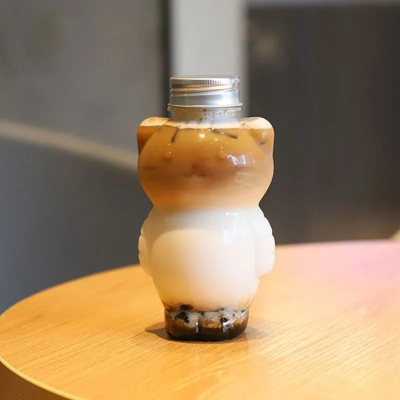 12/17oz Adorable Cat Shaped Water Bottles Milk Tea Coffee Juice Portable Plastic Cup Christmas Party DIY Drinking Container Oasis Select