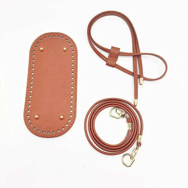 Crochet Handbag DIY Kit – PU Leather Bag Base, Strap & Chain DIY Bag Making Kit Oasis Select Brown