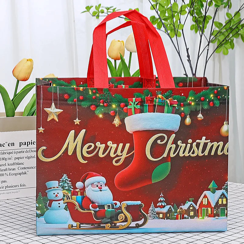 Christmas Snowman & Santa Non-Woven Gift Bag | Holiday Tote