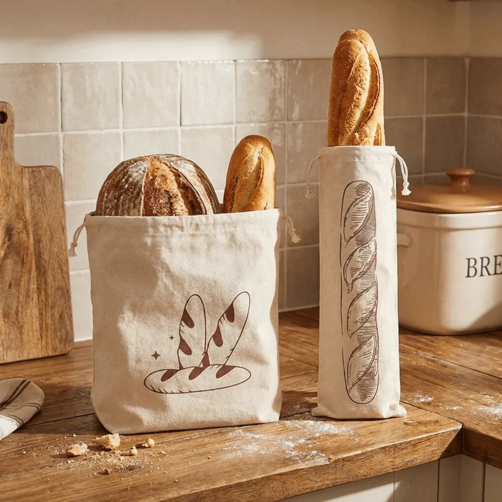 2-Pack Reusable Linen Bread Bags – Eco-Friendly Storage