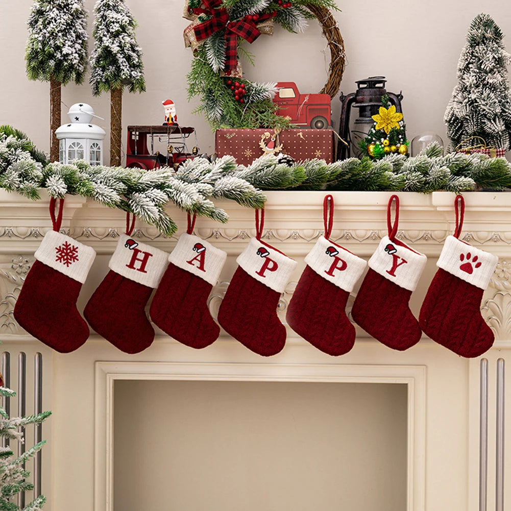 Socks Christmas Stocking Pendant Snowflake Stocking Decorating Ornament 20x10cm Alphabet Christmas Tree Useful Oasis Select