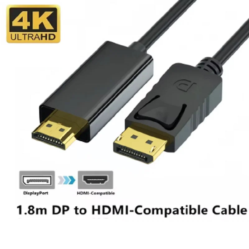 4K DP DisplayPort to HDMI Cable DP to HDMI HDTV Adapter Display Port Video Audio Cable for PC HDTV Projector Laptop Monitor Oasis Select 1.8M