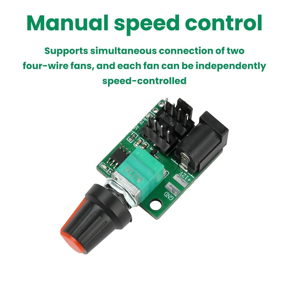 2-Channel 4-Wire Fan Speed Controller DC 12V 5A PWM Fan Speed Control Manual Potentiometer Speed Adjustment Oasis Select