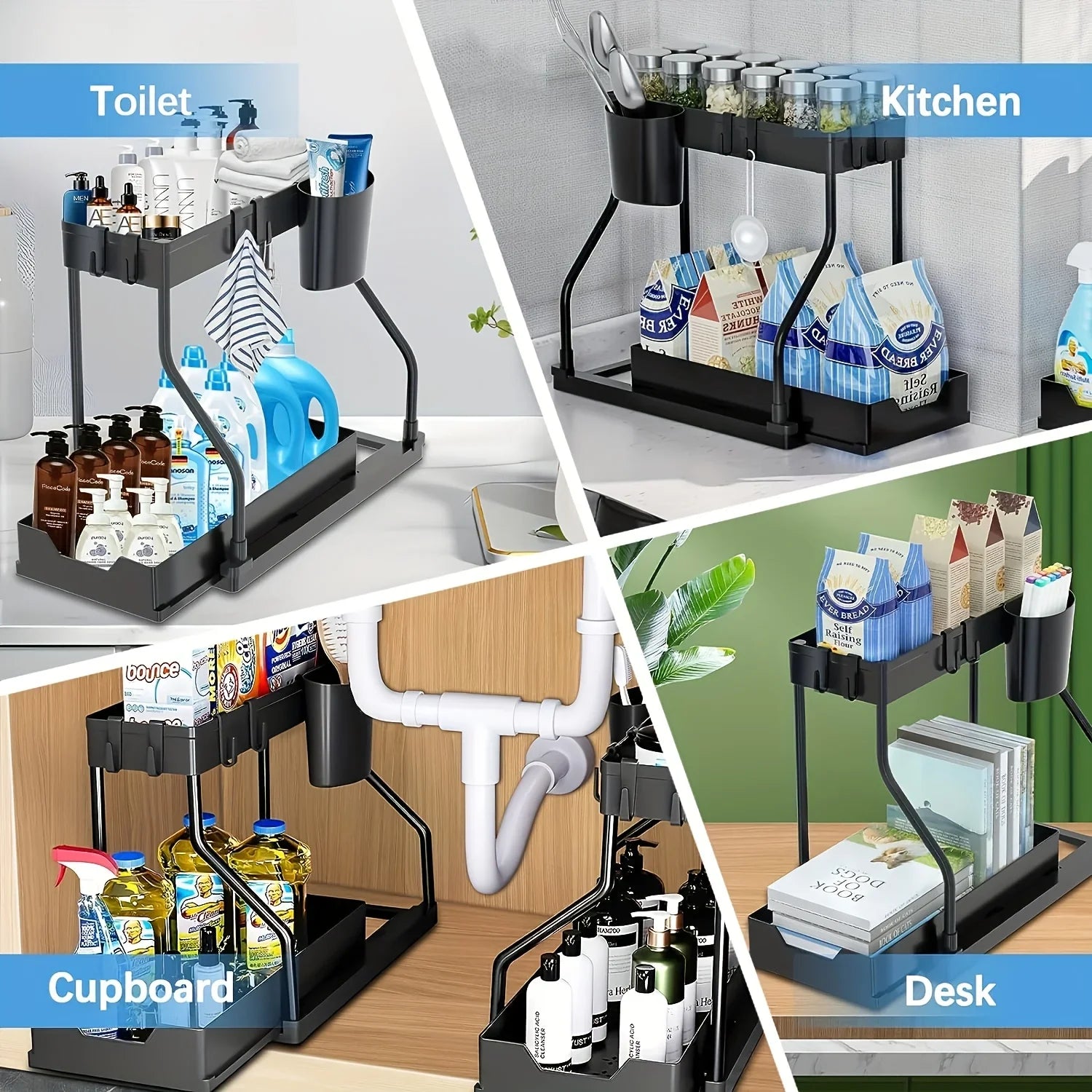 Space Saving 2 Tier Pull Out Storage Box Durable Large Capacity Kitchen Bathroom Essential Drawer Organizer Oasis Select
