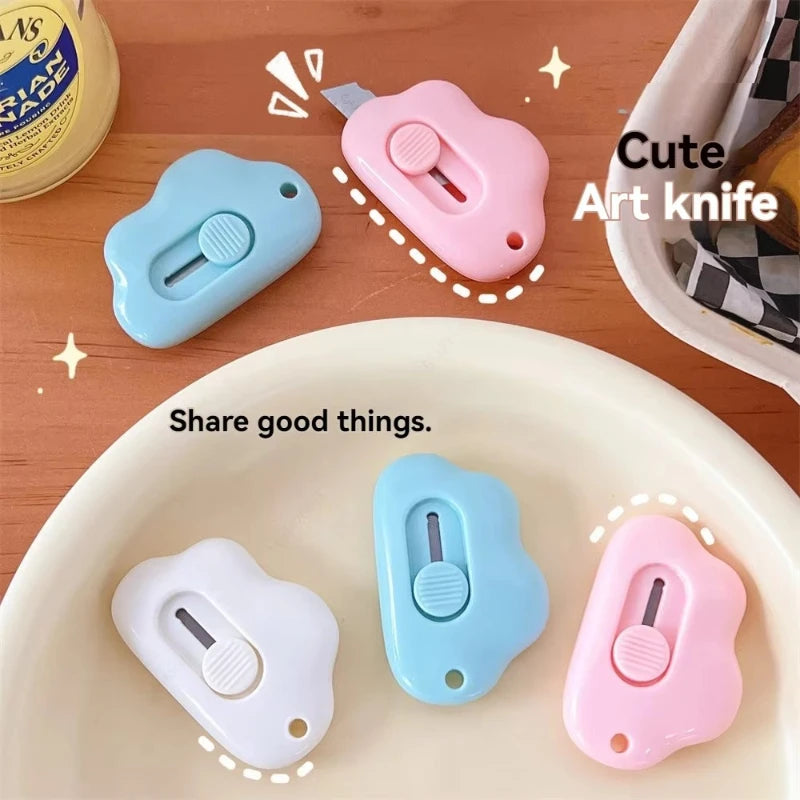 1/2/3pcs Kawaii Mini Cloud Art Utility Knife Express Box Cute Knife Paper Cutter Craft Wrapping Refillable Blade Stationery Oasis Select