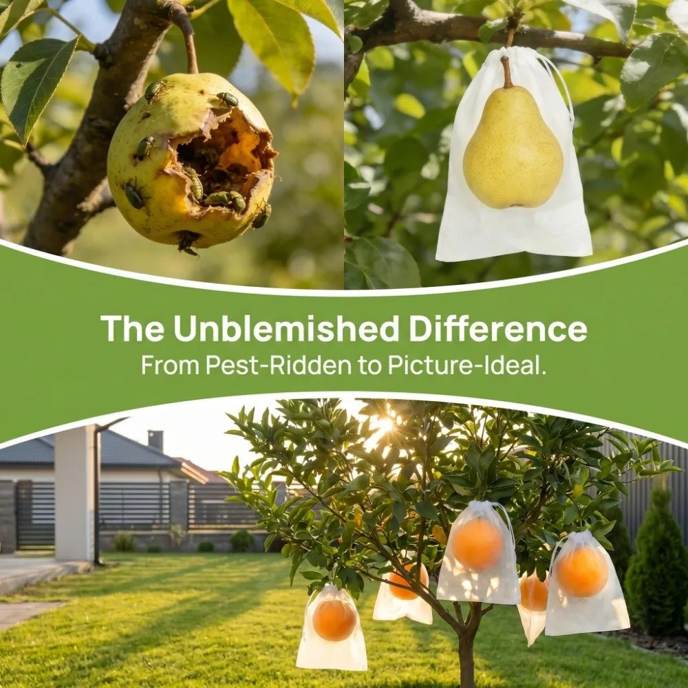 100Pcs Breathable Fruit Protection Bags Hidden Drawstring Non-woven Fabric Bird Netting Anti-Bird Multi-purpose Oasis Select