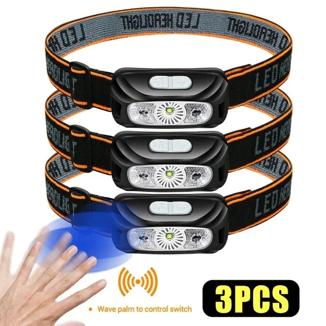 Mini Rechargeable Sensor Headlamp Waterproof Work Light Built-in Battery USB Rechargeable Head Flashlight Camping Search Light Oasis Select Packing B 3PCS