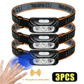 Mini Rechargeable Sensor Headlamp Waterproof Work Light Built-in Battery USB Rechargeable Head Flashlight Camping Search Light Oasis Select Packing B 3PCS