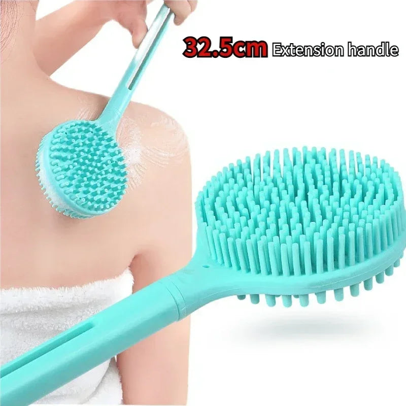 Double-Sided Shower Body Brush Silicone Long Handle Bathroom Wash Brush Bathing Massages Back Body Exfoliating Brush 1pc Oasis Select