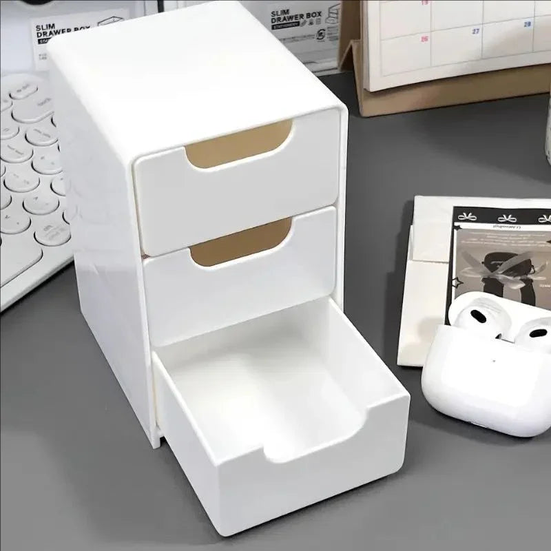 1/2pcs 3-Tier Desktop Organizer with Drawers, Plastic Storage Box for Stationery School Office Supplies,Household Storage Box Oasis Select 1 White