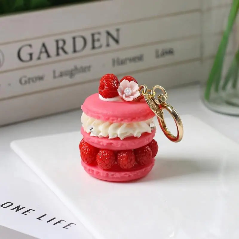 Fruit Macaron Cake Keychain Realistic Dessert Pendant Cute Fun Bag Accessories for Girls Key Ring Holder School Bag Charm Oasis Select A1