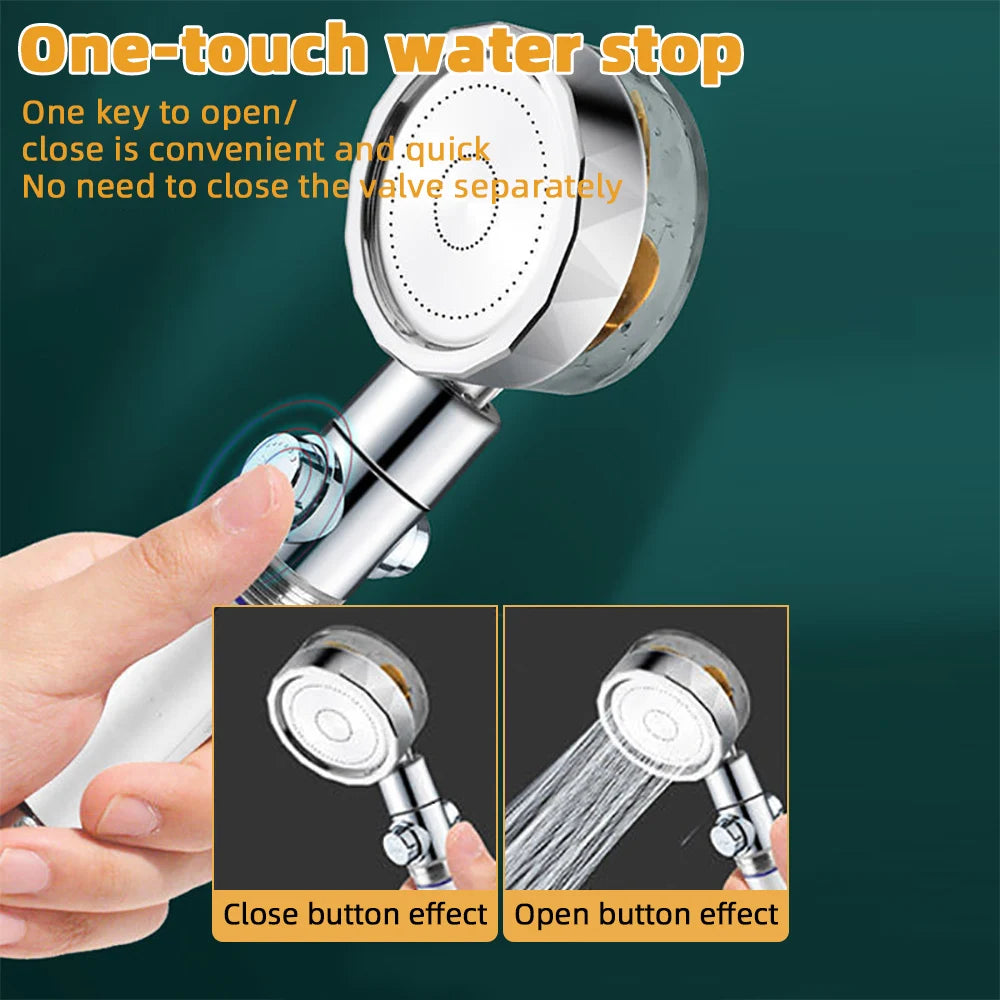 Powerful Pressurized Shower Set Fan Filter Showerhead One Touch Water Stop Sprayer Water Saving Handheld Showerheads Oasis Select