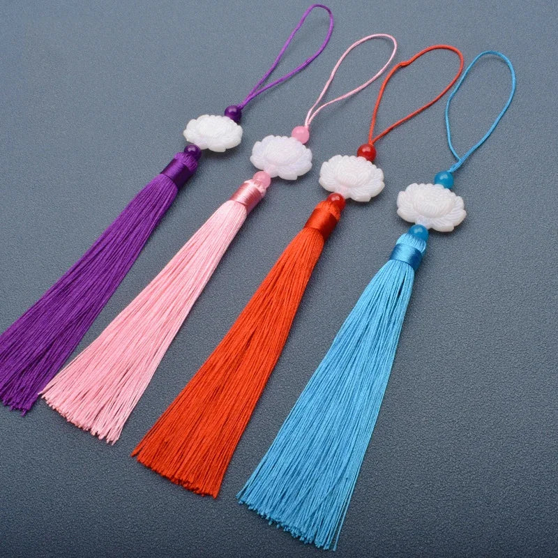 1 Pcs White jade lotus Fringe Trim Bookmark Silk Tassels Pendant DIY Sewing Curtains Accessories Clothes Bag Craft Supplies Oasis Select