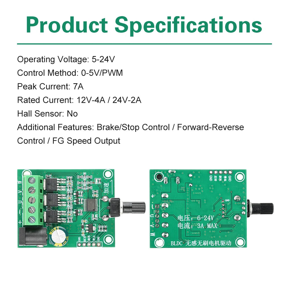 DC 5-24V 75W Three-Phase Brushless Motor Driver Board PWM Speed Controller or ESC Hard Drive Fan Electronic Kit Oasis Select