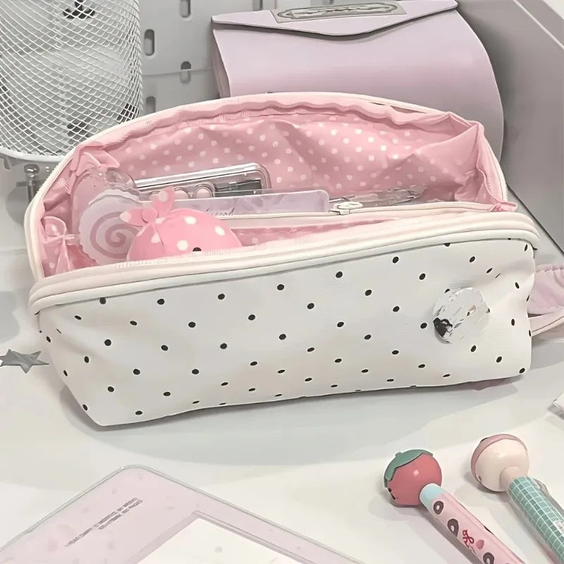 INS Polka Dot Shell Pencil Case Multi-functional Stationery Storage Bag Large Capacity Pen Pouch Student Daily Gift Oasis Select