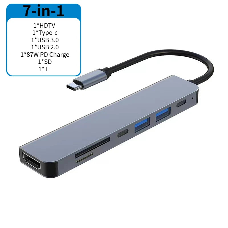 USB 3.0 Type C Adapter Docking Ststion USB 2.0 Port TF SD PD Charging Dock for MacBook iPad Pro Samsung Dex TV Projector Mouse Oasis Select 7-in-1
